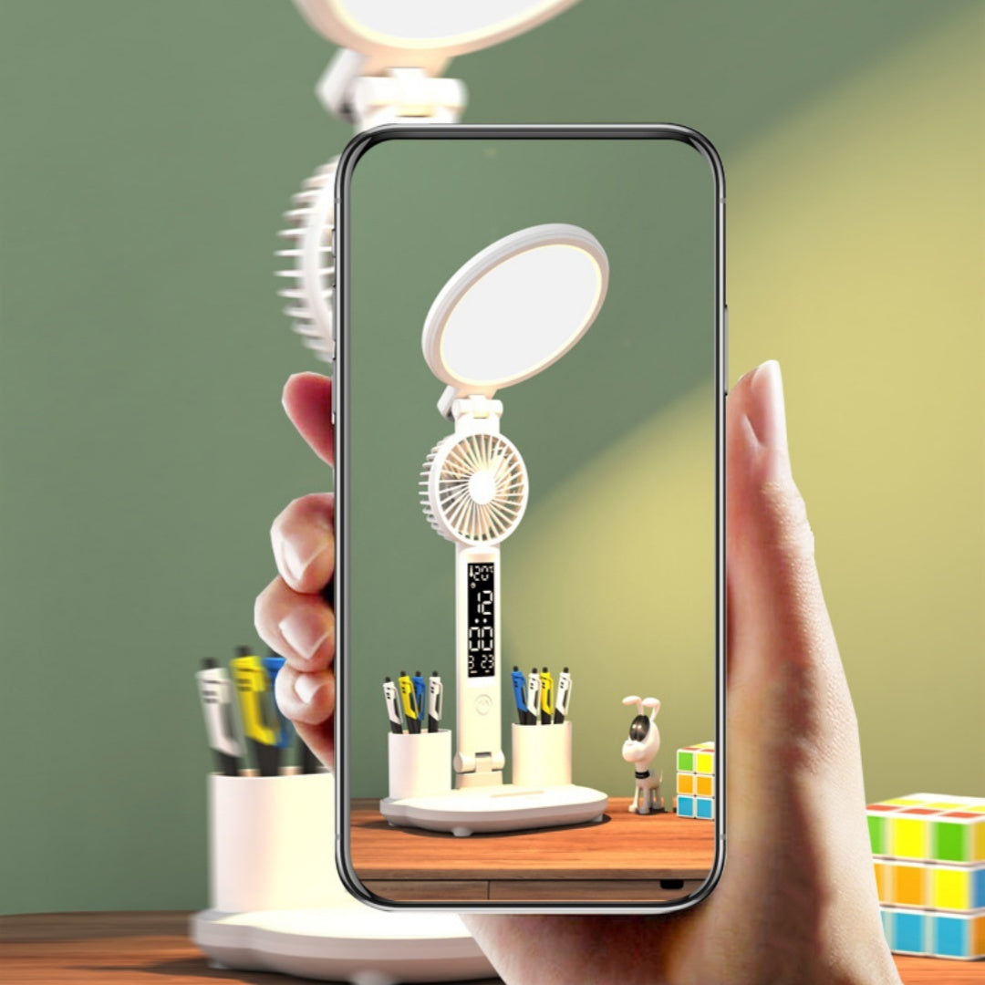 LED Tafellamp met Klok en USB, Dimbaar en Opvouwbaar